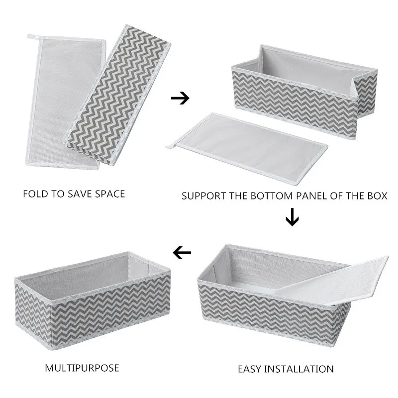

Foldable Underwear Storage Box Set Wavy Pattern Non-Woven Scarfs Socks Bra Wardrobe Drawer Closet Clothing Finishing Organizers