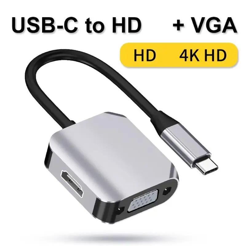 

TYPE C to VGA Adapter Laptop Phone Splitter Converter Cable 4K HDMI-Compatible Docking Station for TV Monitors Projectors
