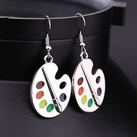huitan fashion palette shape women drop earring brushes and five color paints personality girl earring unique gift for painter