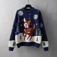 2022 sweater year christmas snow cartoon cartoon deer top warm commuting red pullover round neck thickened long sleeve sweater