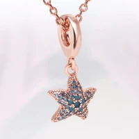 hot summer hot style rose gold shiny starfish pendant new blue starfish pendant necklace fit original beads charms