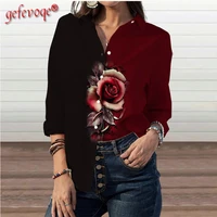 xs 5xl autumn new fashion button v neck blouses women casual office lady shirt vintage rose print top long sleeve female clothes