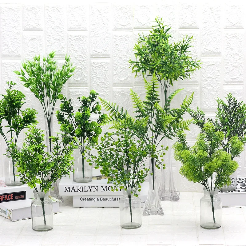 

7 Fork Artificial Plants Eucalyptus Grass Plastic Ferns Green Leaves Fake Flower Plant Wedding Home Decoration Ground Decors