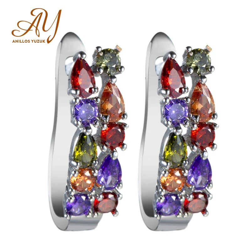 

Роскошные Цветные яркие серьги Anillos Yuzuk из настоящего чистого серебра, ювелирные изделия с фианитами класса ААА, серьги с кристаллами, Модны...