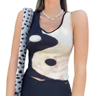 Женские майки Hirigin Yin Yang, модные топы без рукавов с круглым вырезом, тонкие базовые майки в рубчик