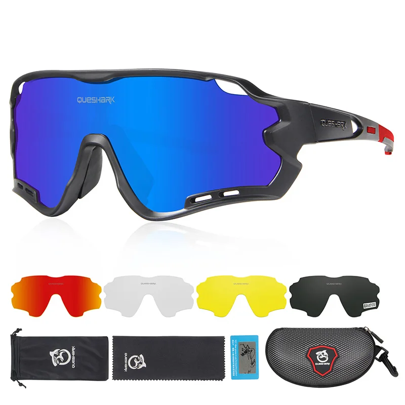 As Picture Showed Queshark HD поляризованные велосипедные очки для мужчин и женщин 5 линз MTB дорожный велосипед TR90 рама - Цвет: As Picture Showed