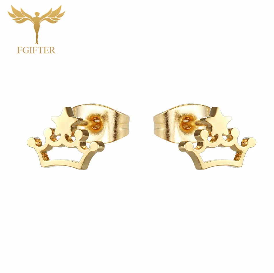 crown earrings 12pairs/lot Wholesale Star Earrings Set Man Woman Girl Stud Earring Gold Stainless Steel Jewelry Fashion Jewellery - Окраска металла: crown earrings