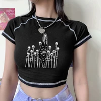 90s vintage short sleeved t shirt emo female gothic harajuku witch graphic y2k crop top summer goth slim punk clothes grunge