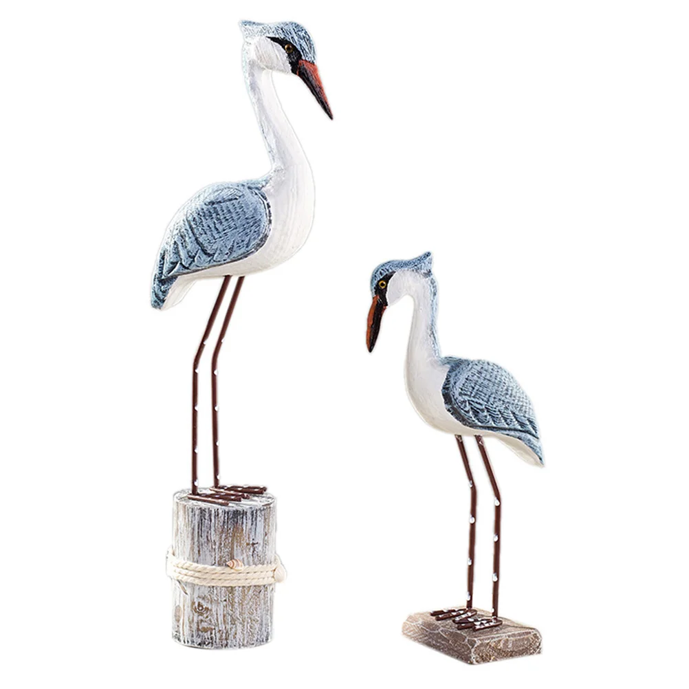 

2 Pcs Mediterranean Style Wooden Seagull Adornments for Desktop Decoration