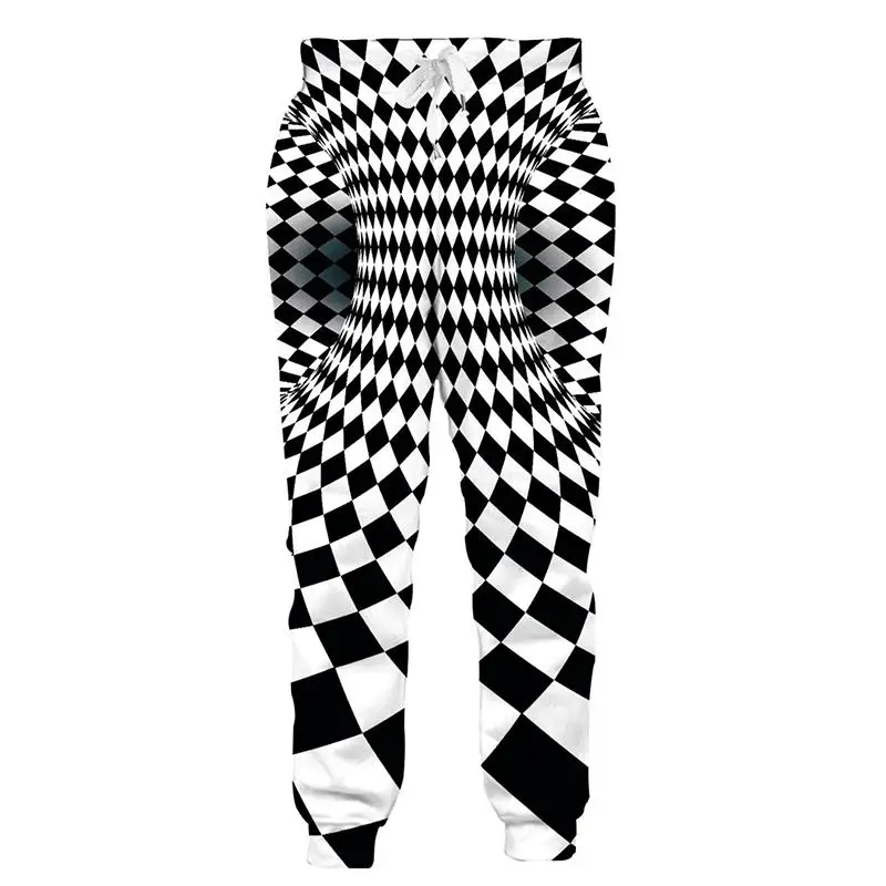 

PLstar Cosmos Brand Mens Jogger Pants 3D Printing Black White Plaid Trousers Streetwear Unisex Casual Sweatpants MPK10