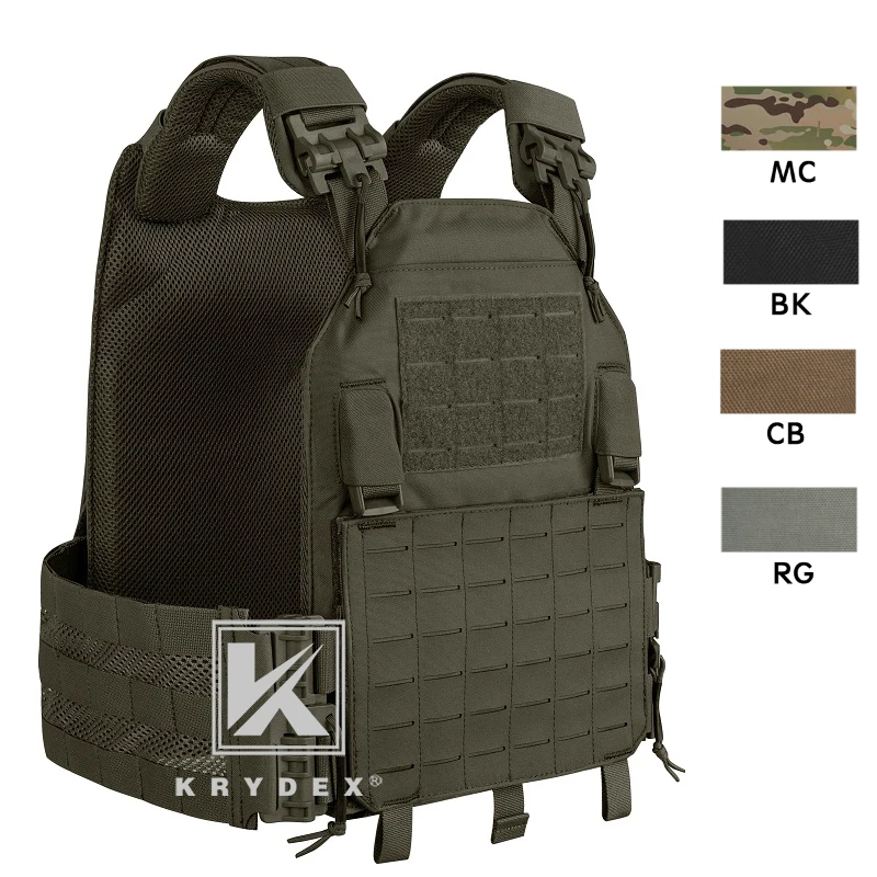 KRYDEX Tactical Laser Cut Vest + Front Panel Set MOLLE Quick Release Tube Cummerbund / Shoulder Plate Carrier With Dummy Plate