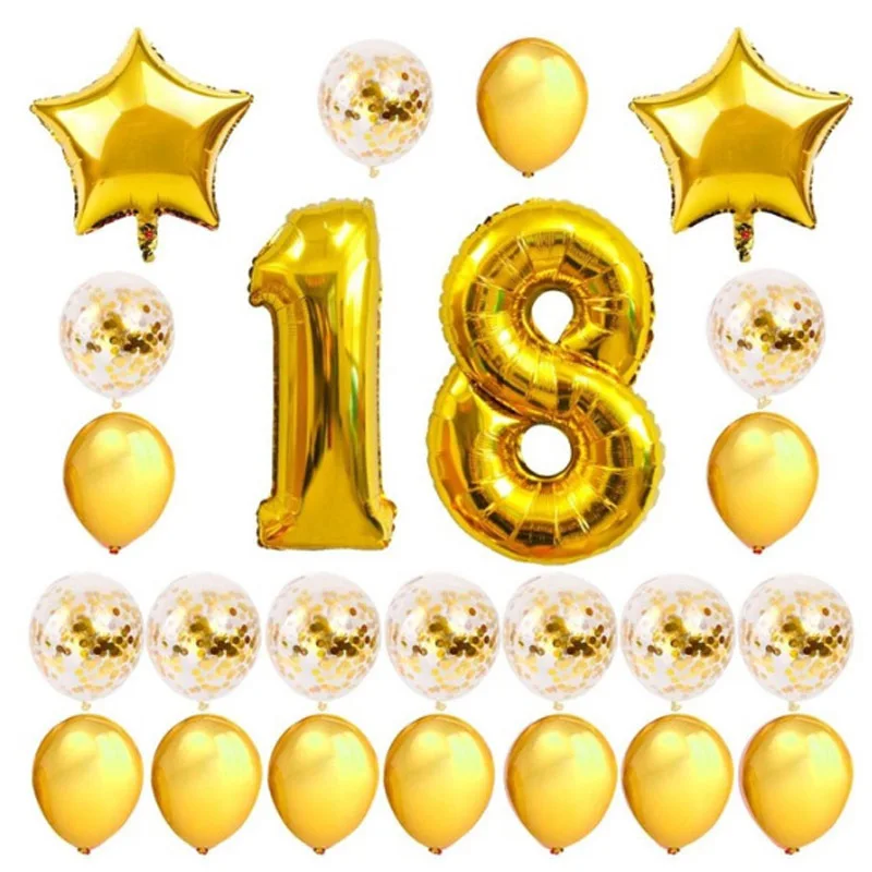 

2022 New Number Happy Birthday Balloons Star Foil Balloons Sets Arranged Decor Birthday Party Decoration