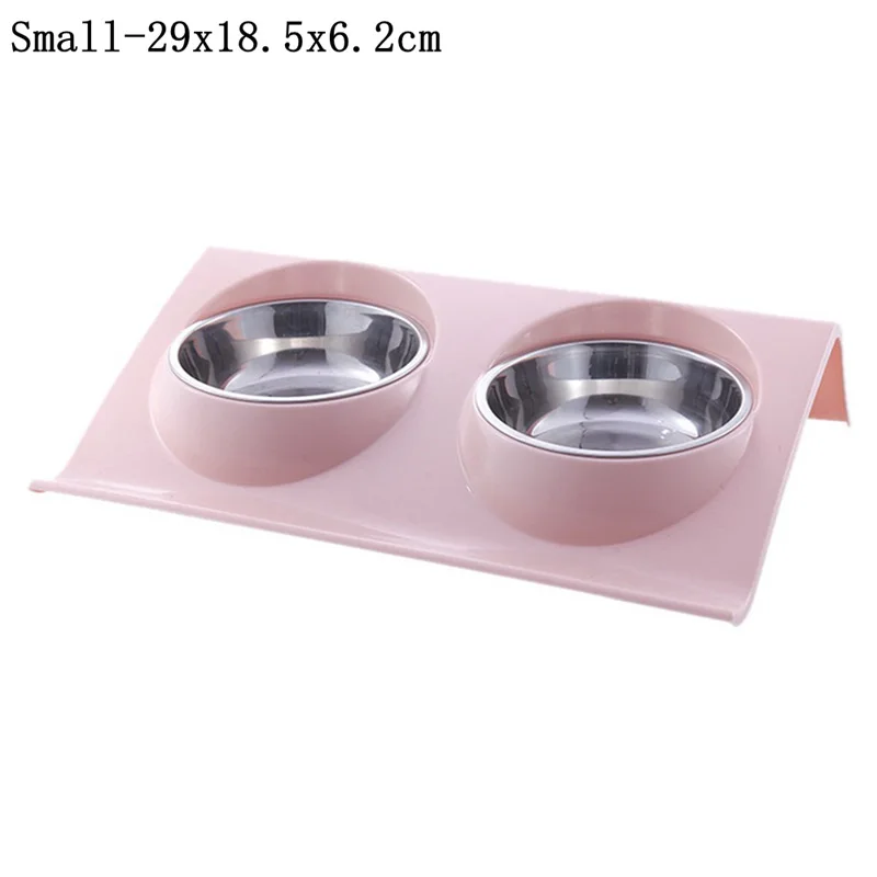 pink S Миска для собак из нержавеющей стали, двойные миски для домашних животных, кормушка для собак, щенков, кошек, миски для кормления, защита от брызг - Цвет: pink S