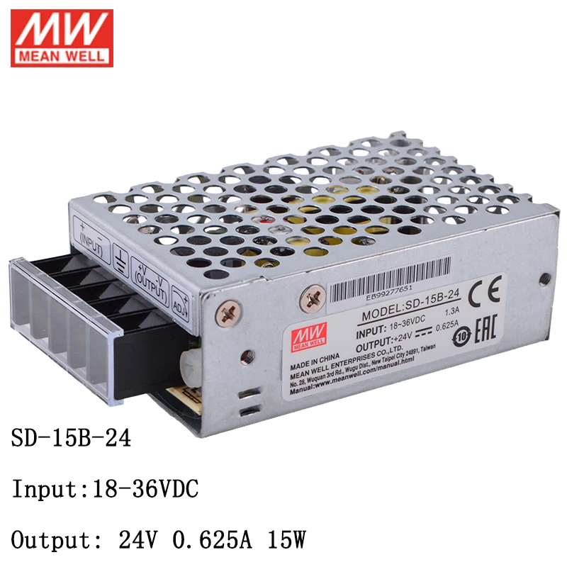 MEAN WELL SD 15B 24 18 ~ 36 В постоянного тока в 0.625A 15 Вт DC конвертер закрытый тип импульсный