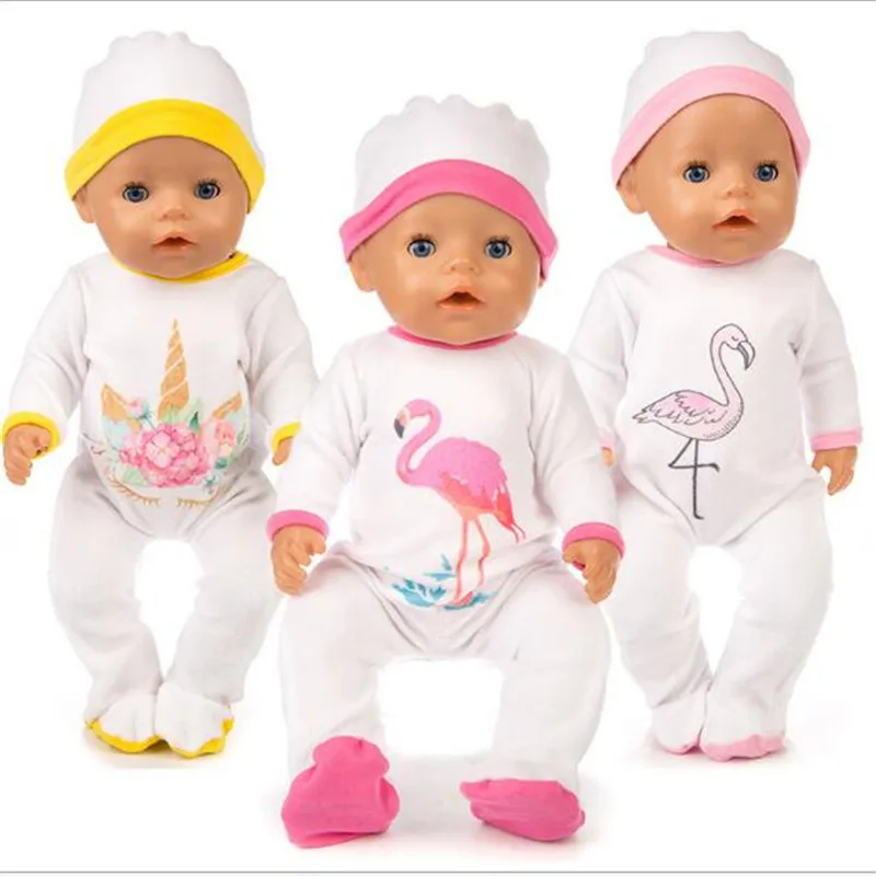 

Fit 17 inch 43cm Baby New Born Doll Clothes Accessories Red Yellow Pink Flamingo Pajama Suit For Baby Birthday Gift