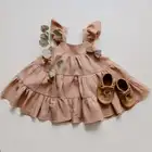 Новое летнее платье LZH, модная детская одежда для девочек, платье для маленьких девочек, однотонное детское хлопковое льняное короткое платье для новорожденных от 0 до 4 лет