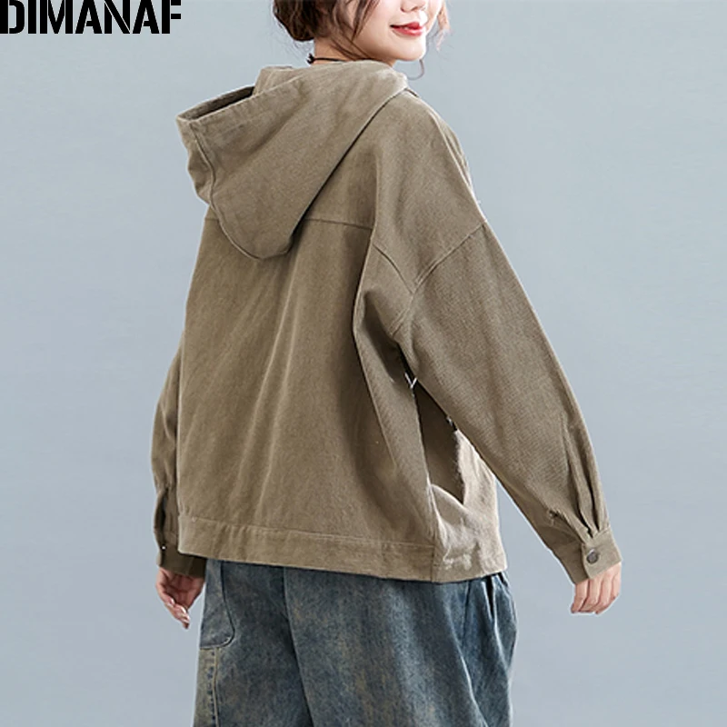 DIMANAF Plus Size Women Jackets Coats Autumn Winter Zipper Vintage Corduroy Thick Female Outerwear Loose Big Size Clothing