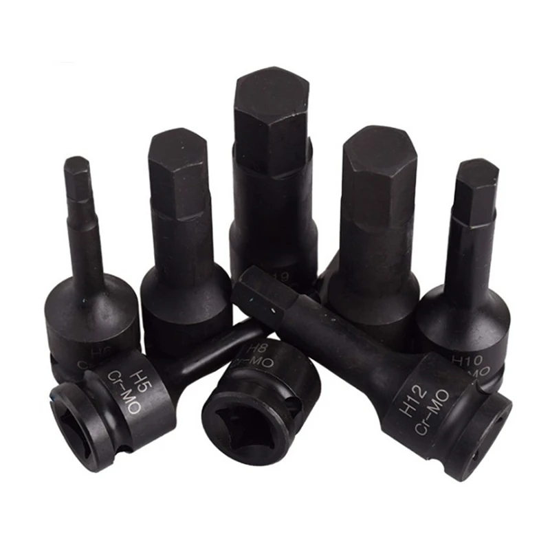 

8Pcs 1/2inch Drive Pneumatic Air Hex Key Bit Socket Set H5-H19 Square Extension Rod Adapter Quick Change Bit Holder
