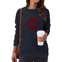 wz20550 autumn and winter fashion loose womens wear fit pretty lip pattern printed large size sports round neck casual pullover