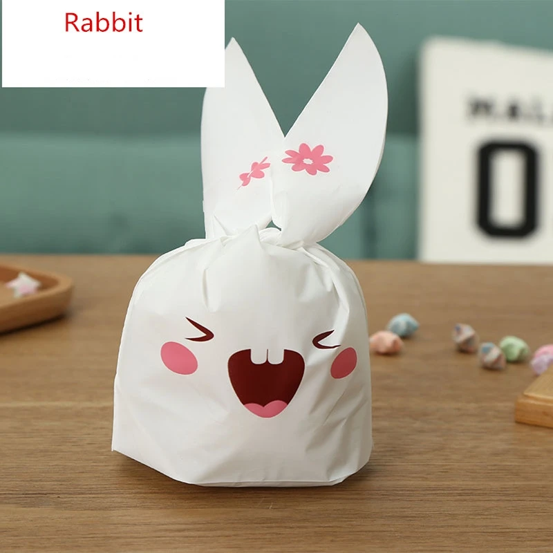 Rabbit 100 шт 13x22 10x17 16x27 см милые с кроличьими ушами для печенья сумки подарочные пакеты для конфет Печенье закуски выпечка посылка Свадебный день рождения Декор - Color: Rabbit