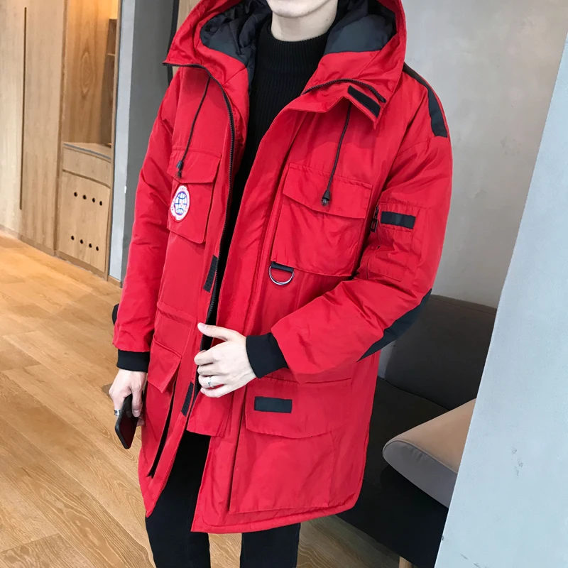 2019 толстые теплые мужские зимние куртки средней длины свободные Harajuku парки