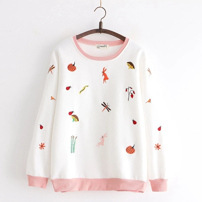 Merry Pretty Хлопковые женские толстовки с мультяшной вышивкой из кусков толстовки зимние пуловеры с длинным рукавом и круглым вырезом в симпатичном стиле