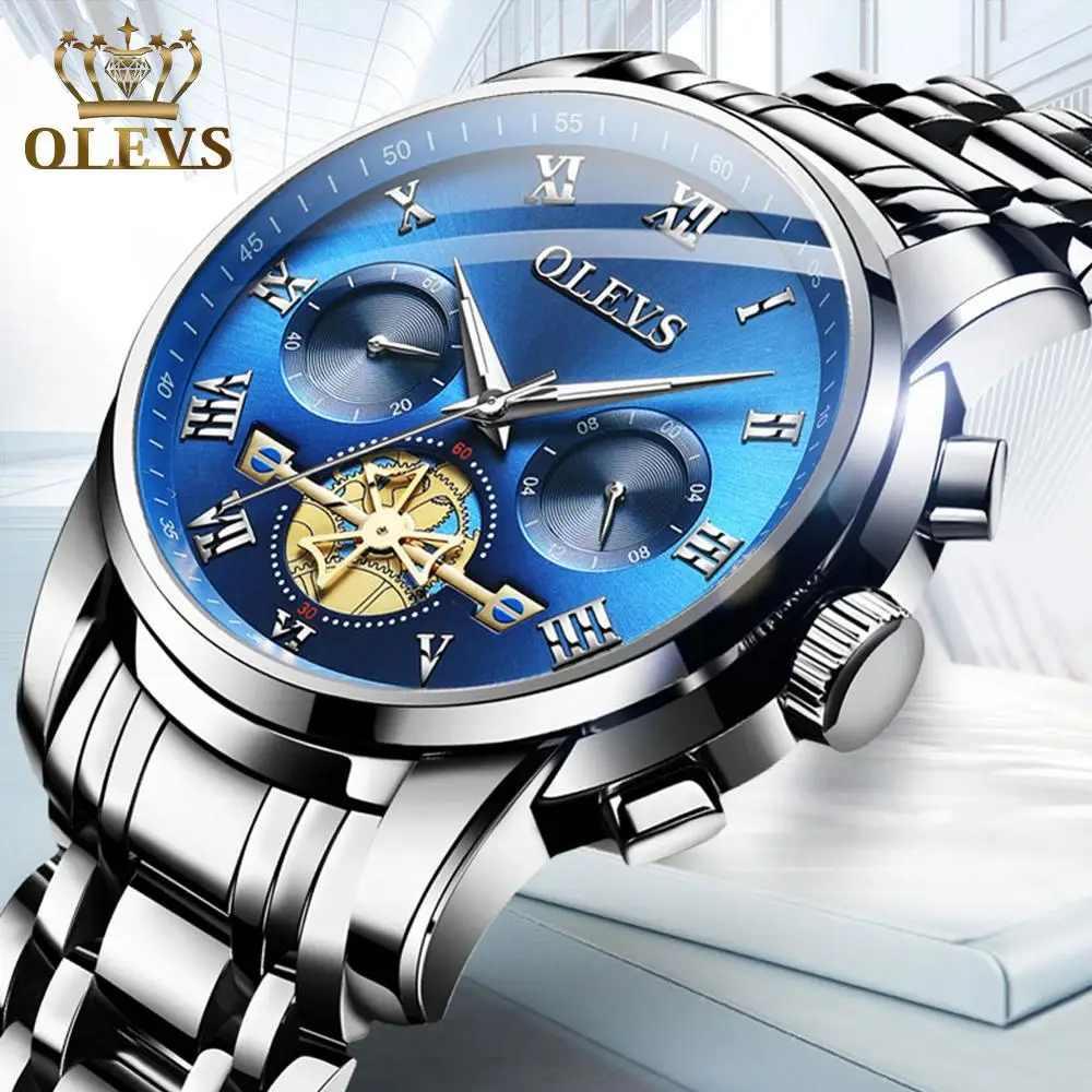 

Reloj hombre Luxury Chronograph Men Watch Stainless Steel Sport Waterproof Blue Watches for Men Luminous Wristwatch Montre Homme