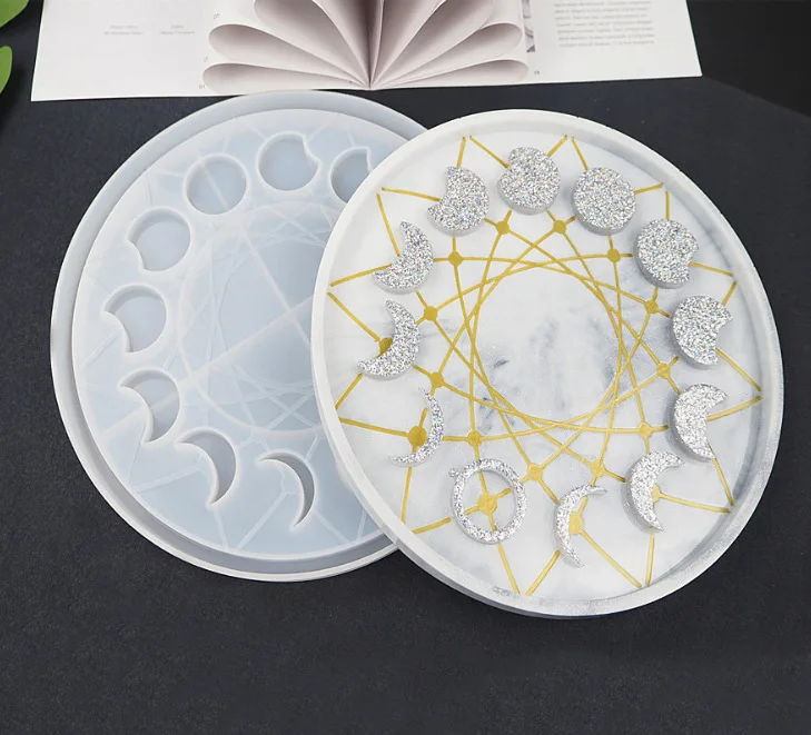 Форма из смолы с большим круглым подносом в форме Луны силиконовые формы