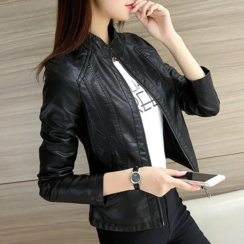 

Jacket Female 2022 Motorcycle Coat Short Women PU Leather Biker Soft Outerwear Spring Cothing Outwear Bomber casacos femininos