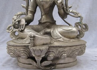 Бесплатная доставка 8 дюймов тибетский буддизм белая бронза Серебряный Зеленый