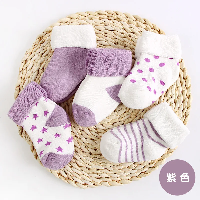 

5pcs Autumn Winter New Baby Pure Cotton Thick Warm Newborn Children Socks Cute Cartoons Turn over socks ,for 0-3 Years