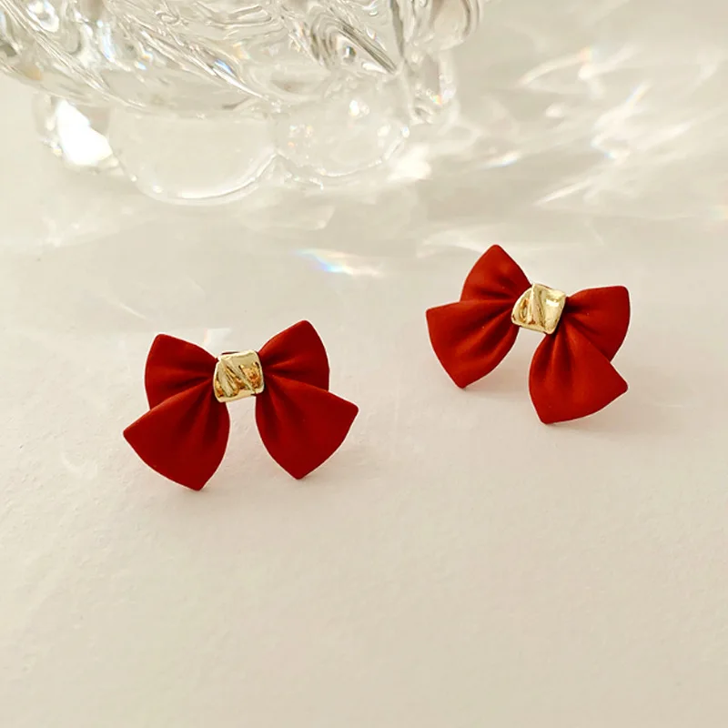 Модные черные и красные серьги-гвоздики с бантом для женщин девушек простые