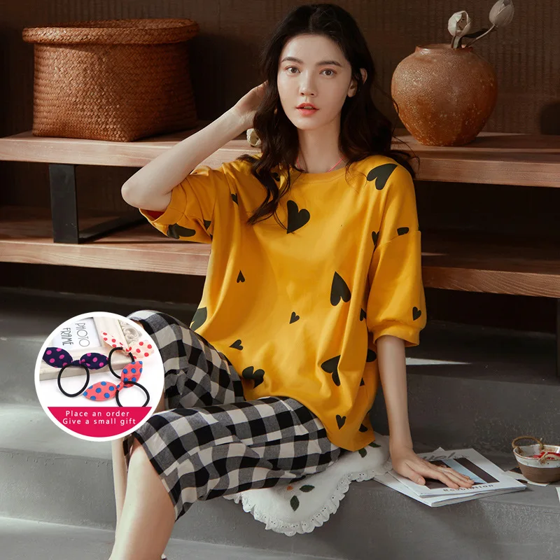 Желтый пижамный комплект для женщин хлопковые пижамы отдыха домашний костюм с