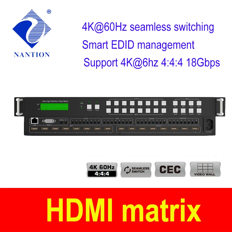 seamless Hdmi-compatible 2.0 matrix 8x8 support 2x4 video wall 4K60hz 4:4:4 |