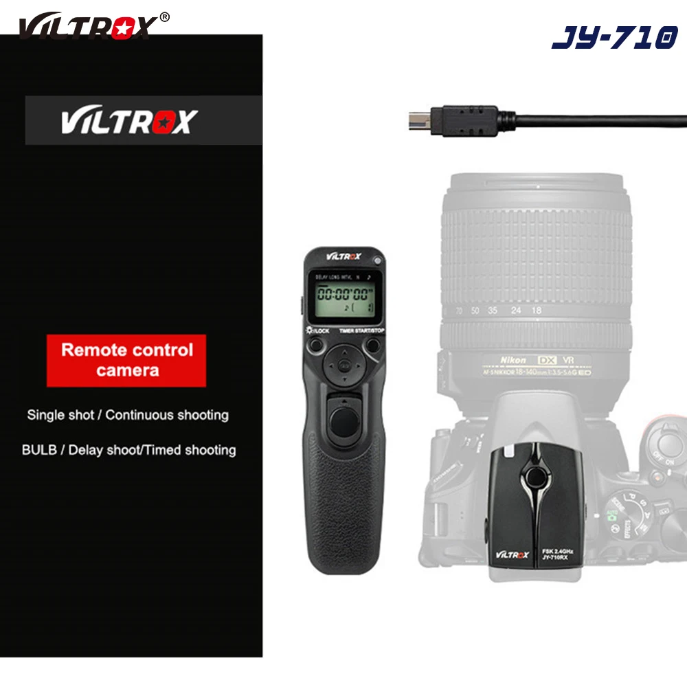 

Viltrox JY-710 Camera Wireless Timer Remote Shutter Release Control for Sony A9 A7M Nikon D810 Canon 5DIII 6D2 Panasonic GH5 G10