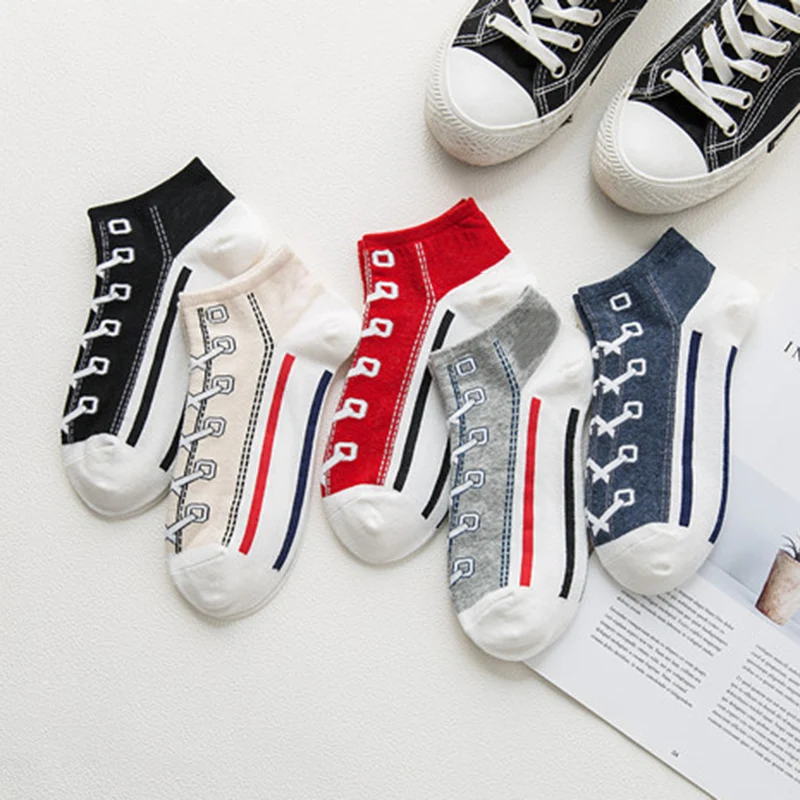 5 Pairs/lot Shoes Pattern Women Men Socks Cotton Funny Socks Girls Harajuku Short Socks Ankle Casual Soft Calcetines Mujer