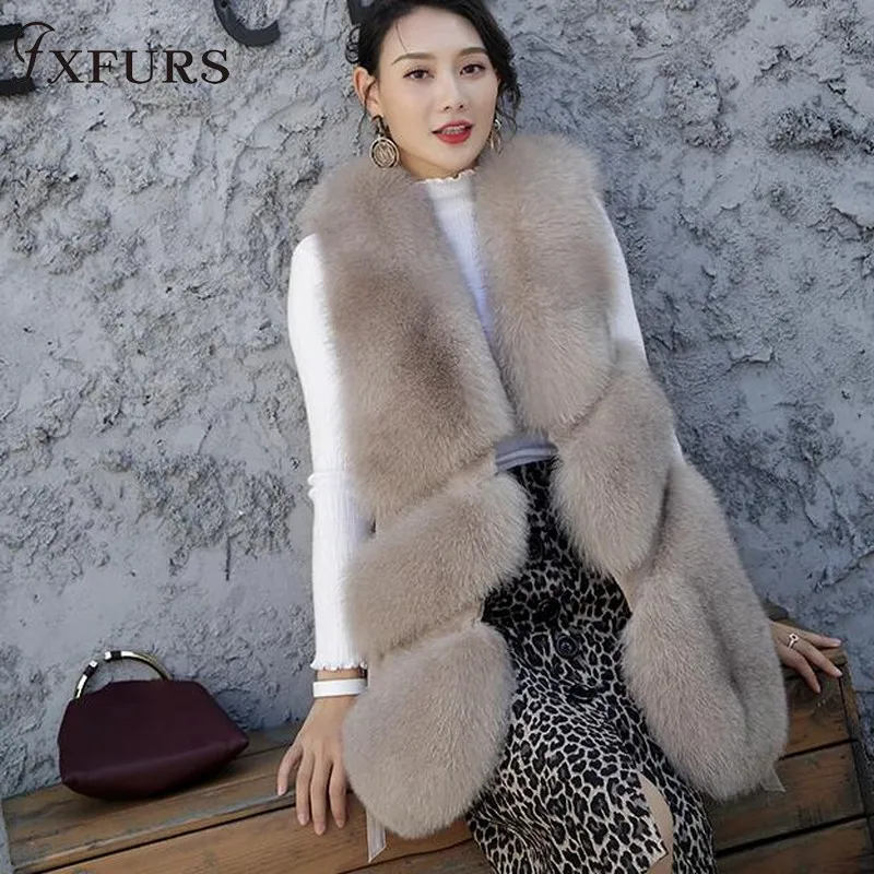 FXFURS женский жилет из натурального Лисьего меха, женский зимний Осенний жилет из натурального Лисьего меха, пальто, Модный женский жилет из натурального меха, женский жилет