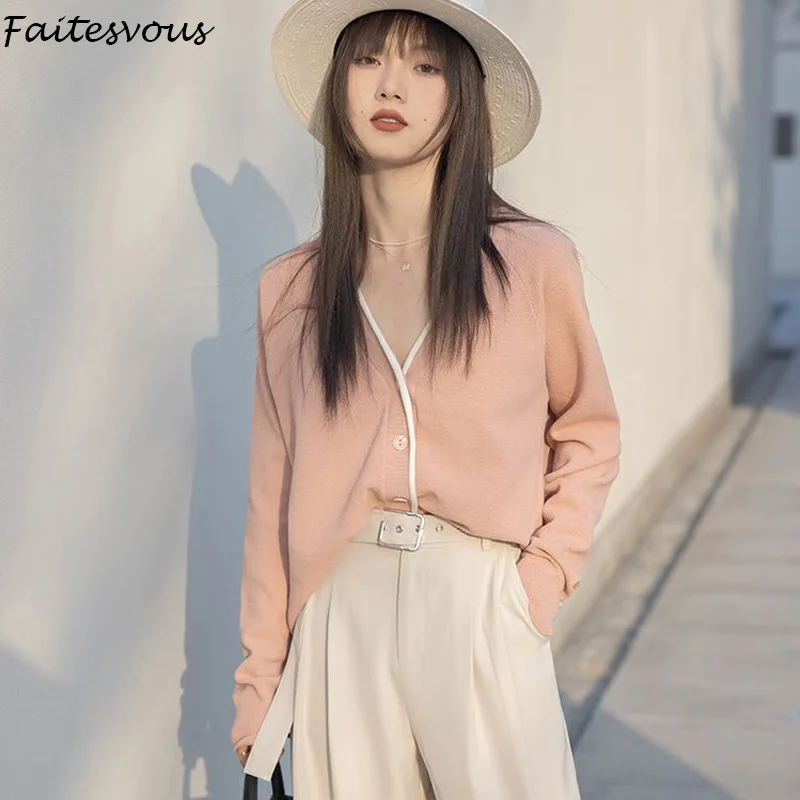 

Женский трикотажный кардиган, очаровательный розовый свитер свободного покроя, осень 2021