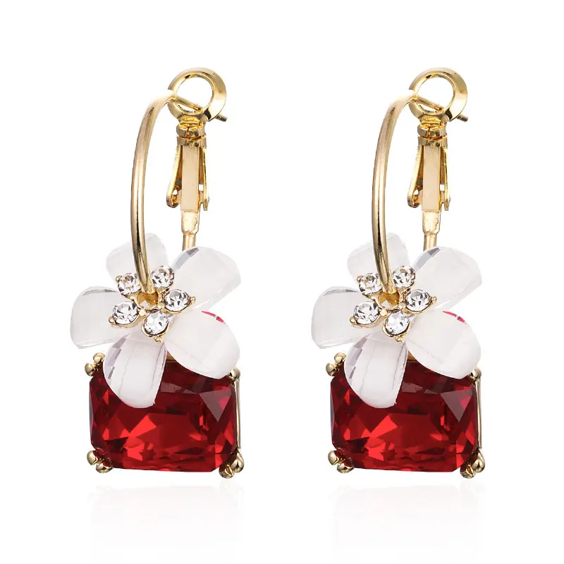 gold red MAIKALE, Винтажные висячие серьги для женщин, медные квадратные серьги с кристаллами, с цветами из страз, висячие серьги в Корейском стиле, новые модные ювелирные изделия - Окраска металла: gold red