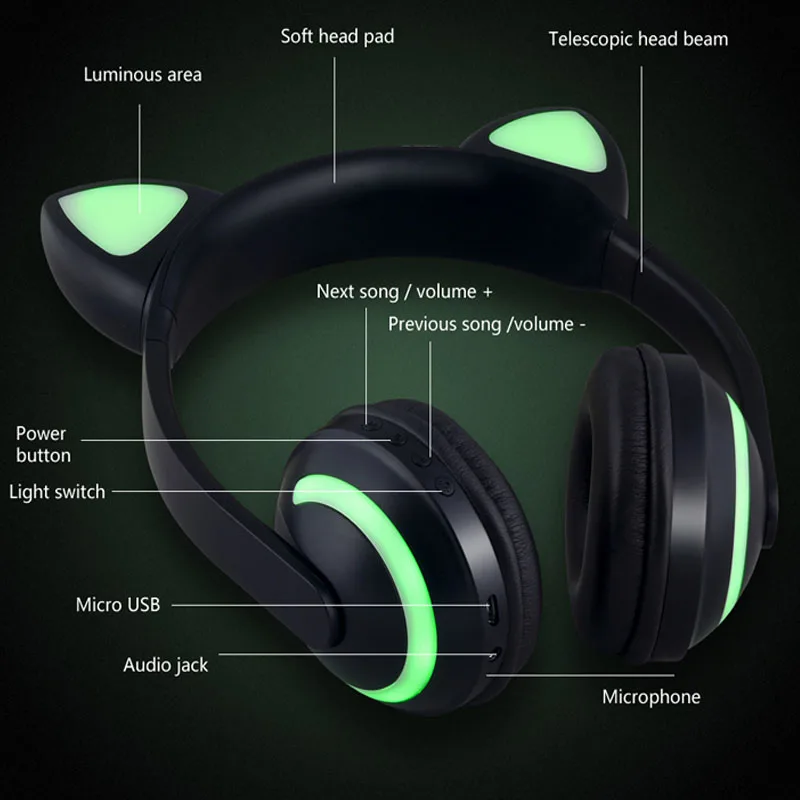 Bluetooth Беспроводной наушники светодиодный кошачьими ушками 3 5 мм Проводная