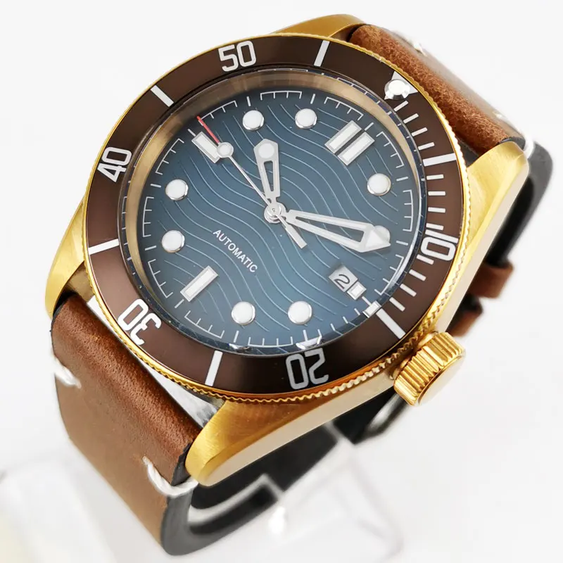 

41mm Sterile Blue Dial Sapphire Glass Date Bracelet Bronze Plated MIYOTA 8215 Automatic Movement Men's Watch