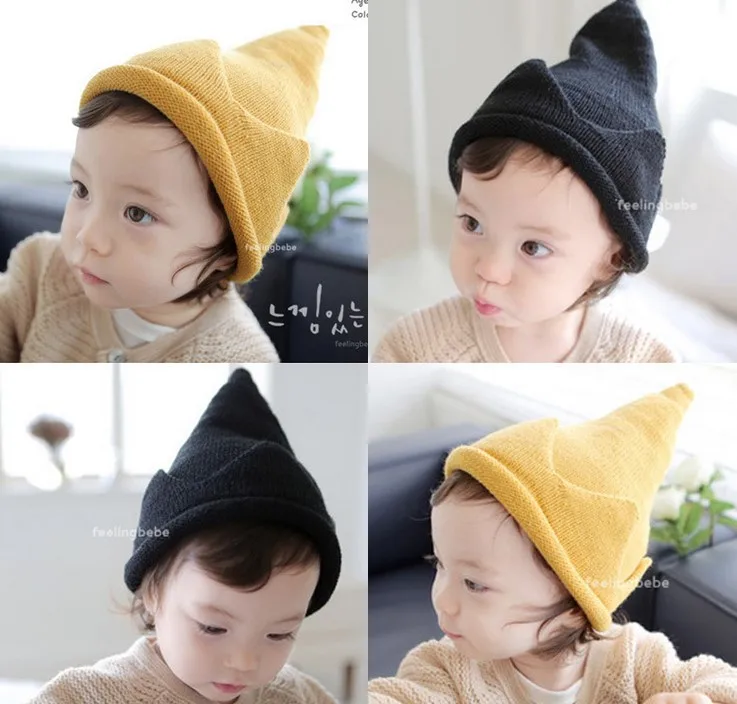 Шерстяная шапка в Корейском стиле с короной и острым носком детская трикотажная