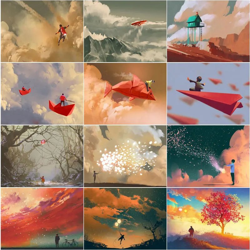 

Алмазная 5D Вышивка «сделай сам», мозаика, современное небо, дерево, пейзаж, картины стразы, бумажный самолет, картина на стену, Художественна...