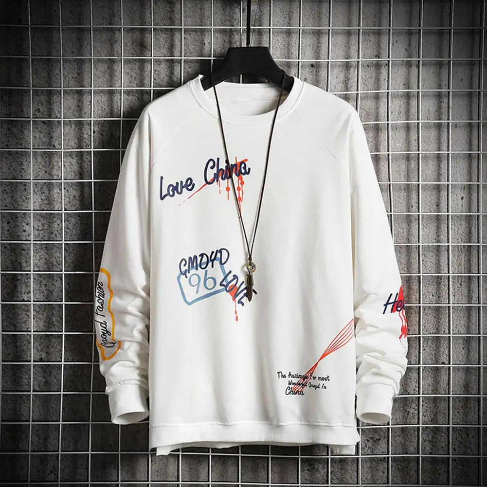 

MISSKY Men's Sweatshirts Streetwear Autumn New Casual Large Size Long-sleeve Crew-neck Loose Printed Sweatshirts Male Top