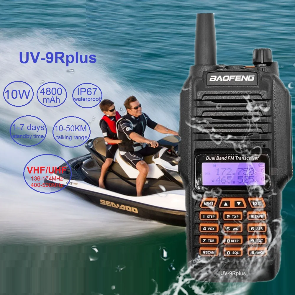 BAOFENG UV 9R плюс 10 W 4800 mAh Walkie Talkie км Водонепроницаемый УВЧ УКВ радиостанция