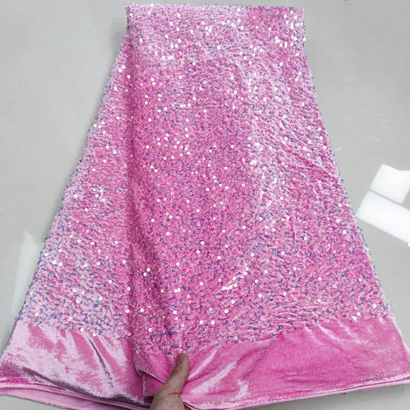 

2021 High Quality Nigerian Velvet Lace Fabric Embroidered French African Sequins Lace Fabric Latest Design Sequins Lace Fabric