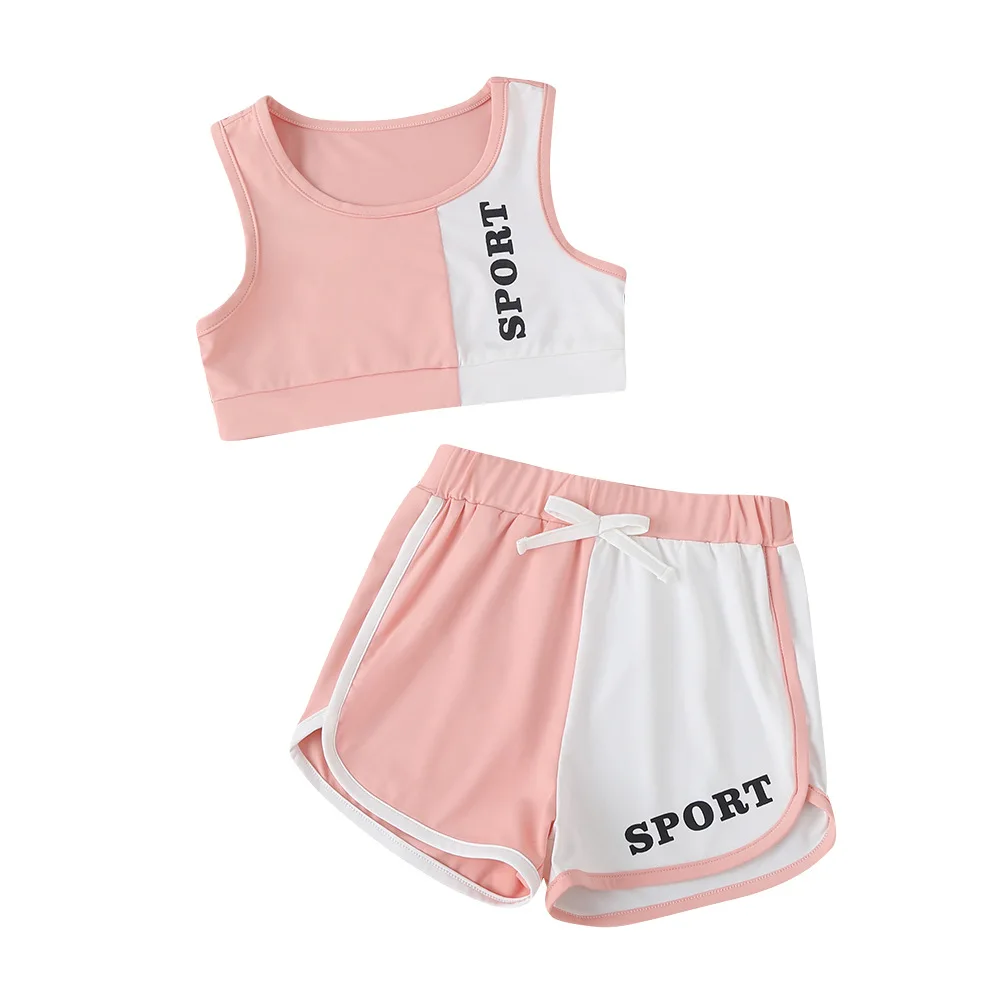 

Модные летние топы с открытыми плечами для девочек, жилет, короткие штаны в стиле пэчворк с буквами, комплект одежды для маленьких девочек, 2 ...