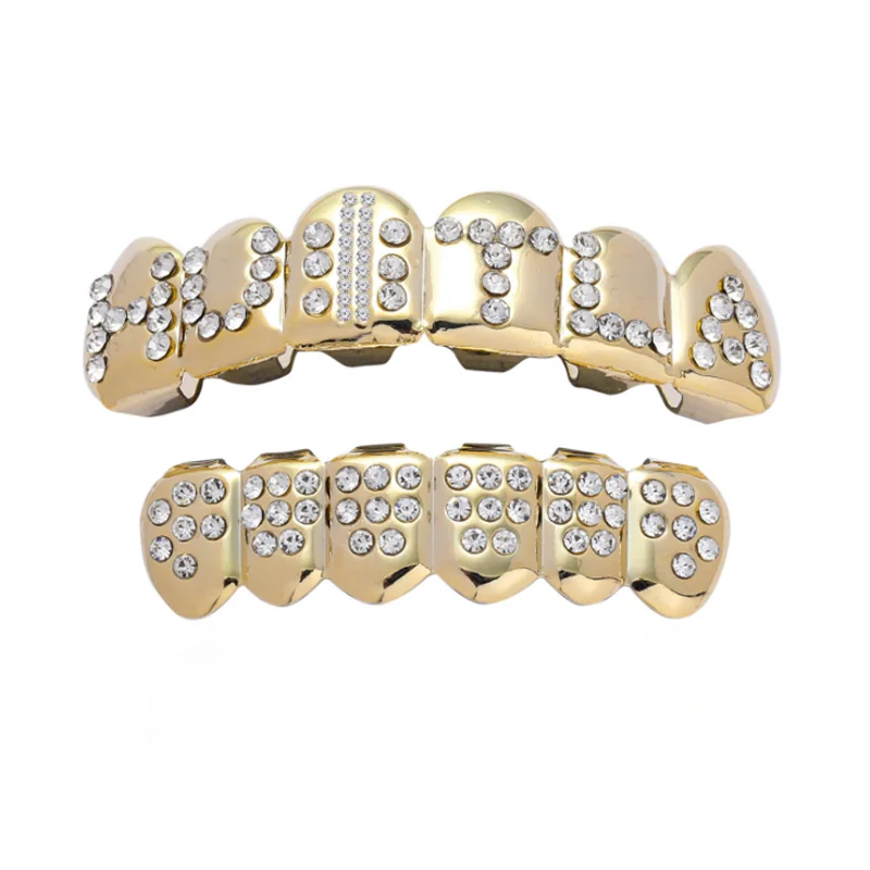 Кубический циркон хип-хоп ЗУБЫ гриль Верхняя и нижняя Bling полые Зубы вампира для