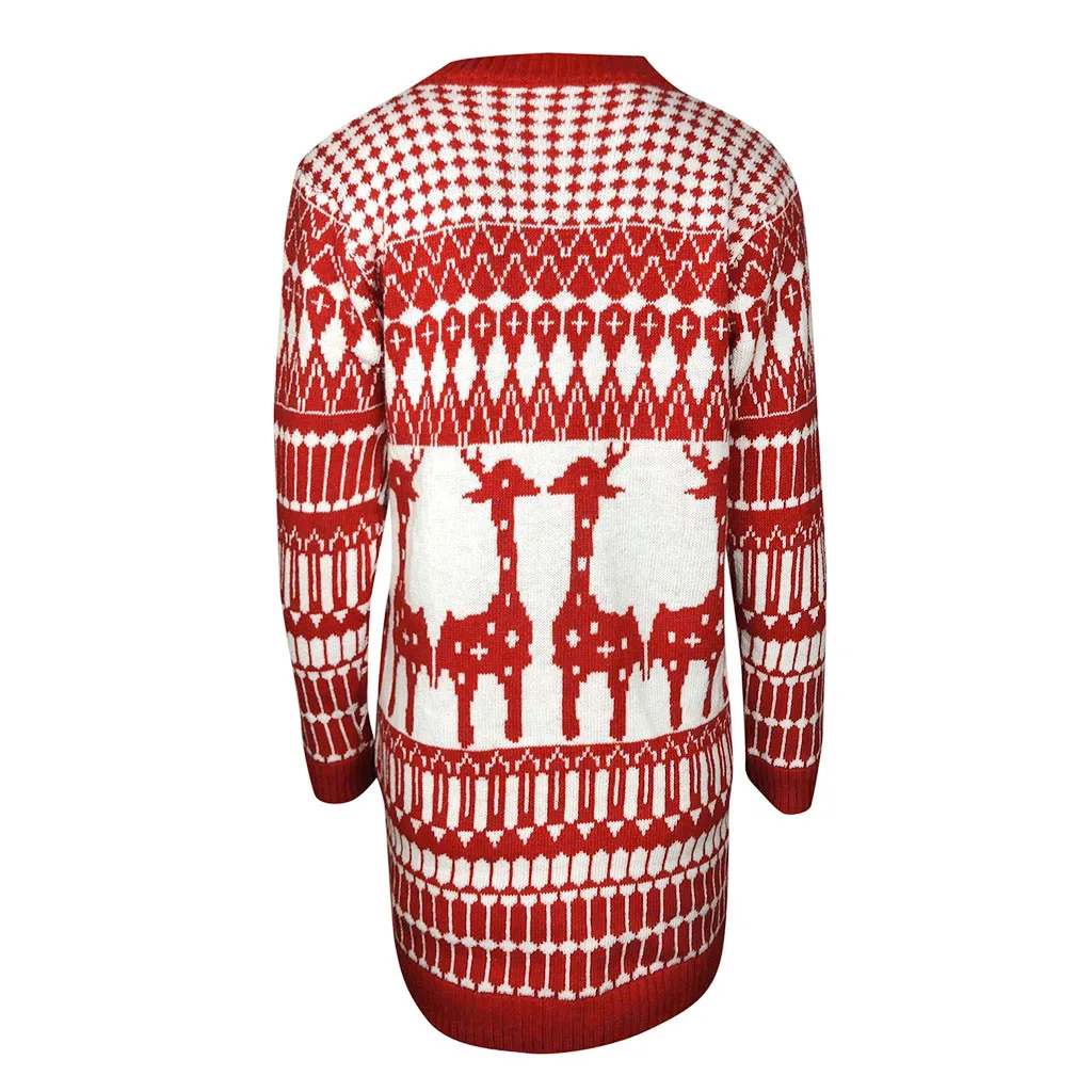 Winter Christmas Sweater Women Long Knitted Pullovers Sweaters Dress Female O-Neck Sleeve Jumper | Женская одежда