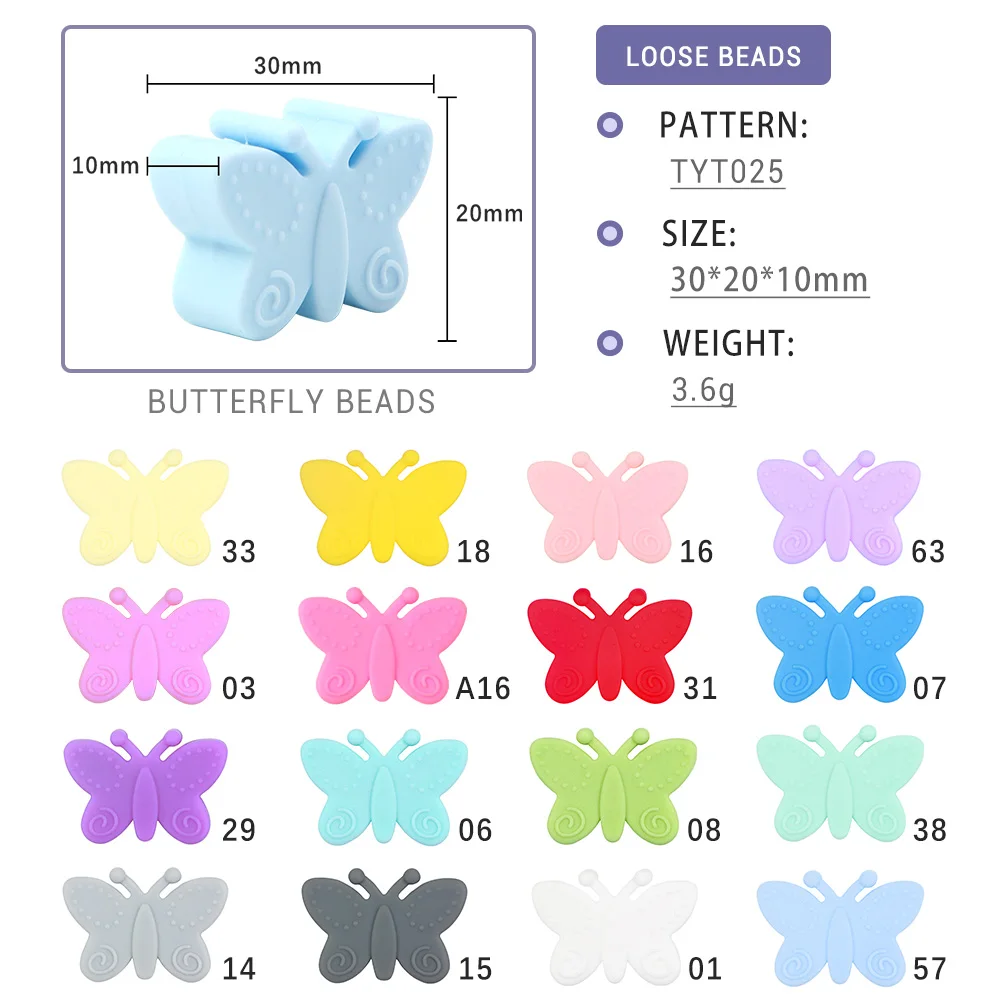 TYRY.HU 5PC Butterfly Silicone Beads Baby Teething Necklace DIY Making Animal BPA Free Silicone Beads Baby Teether Accessories